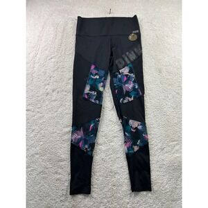 Victoria's Secret PINK Leggings Womens Small Black Floral High Waist Bonded Gym